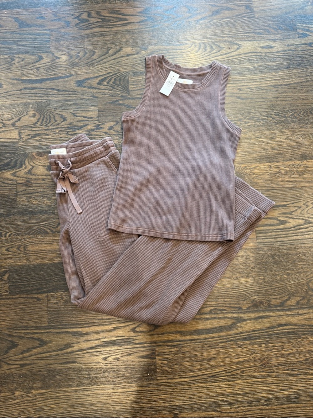 LOFT Waffle Knit Tank & Jogger Set - Mauve Taupe